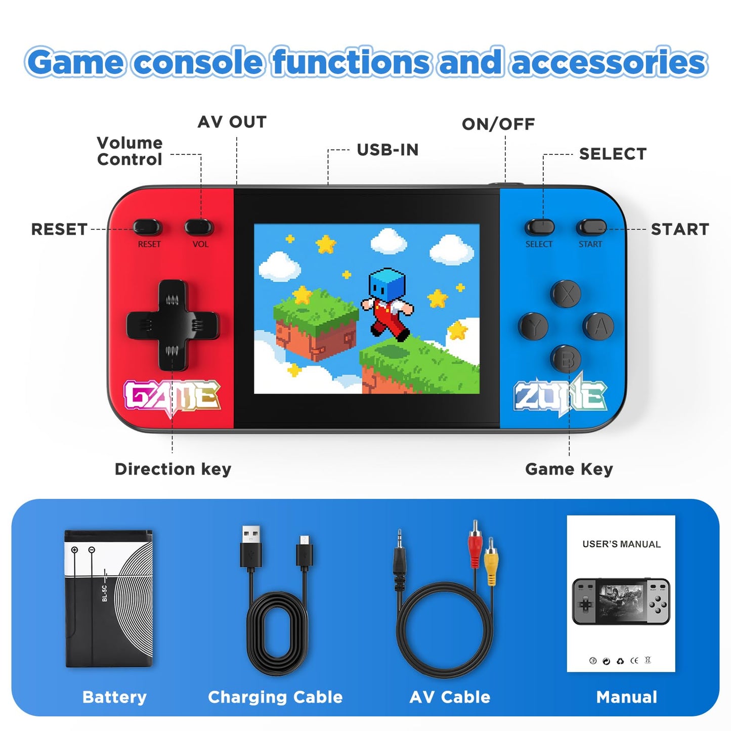 Handheld Game Console with 3.0 Inch LCD Screen, 240 Retro Classic Games, Rechargeable Battery Portable Mini Arcade - Electronic Travel Gift for Boys and Girls (Over 3-Years-Old)