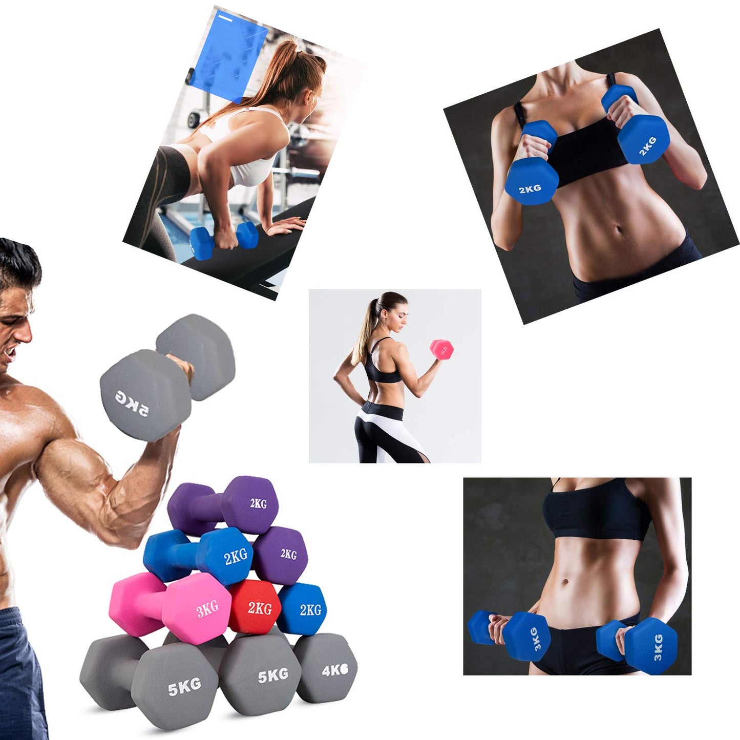 Portzon Rubber Encased Hex Dumbbell Hand Weights, Anti-Slip, Anti-roll , 6-Pound (Set of two)