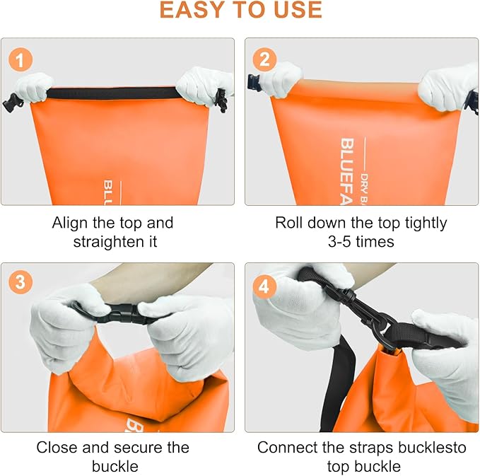 Waterproof Dry Bag Floating Roll Top Dry Backpack for Kayaking, Rafting, Boating, SUP, Fishing with IPX8 Waterproof Phone Case, Orange, 20L