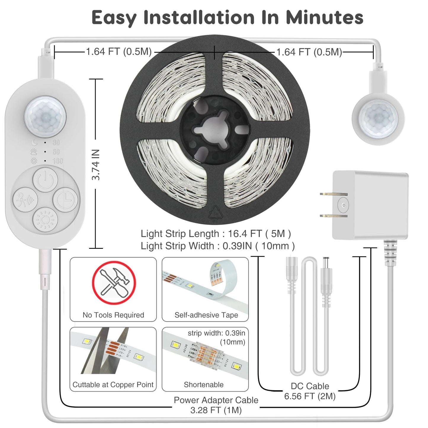 Dual Motion Sensor Light Indoor - Plug-In Motion Activated Led Stair Light Strip Step Light With Double Sensors  Dimmer And Timer For Stairway  Bedroom  Corridor (Warm White 3000K 16.4Ft Light Strip)