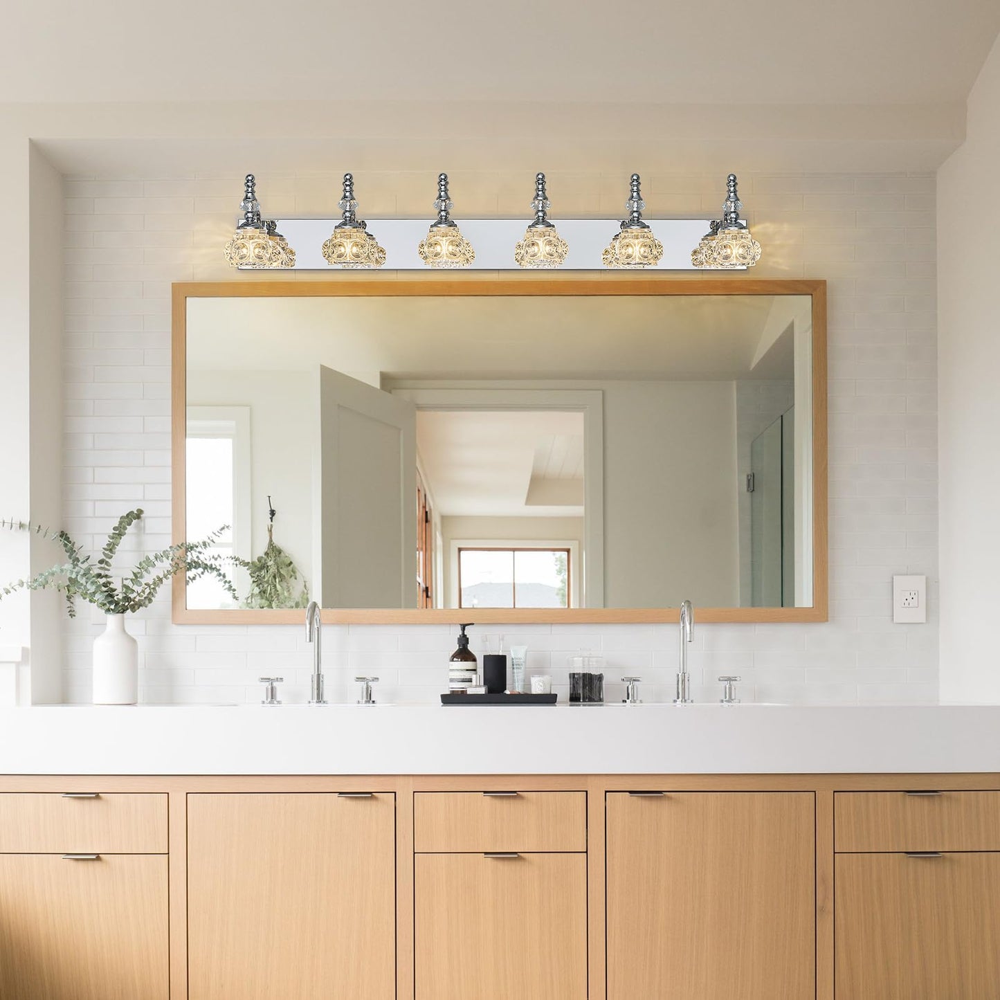 Lbsqj Modern Glass Crystal Vanity Light - Vintage Bathroom Lighting Fixtures Over Mirror  6 Light Vanity Lights G9 Bulb (43.3 Inch  Chrome)