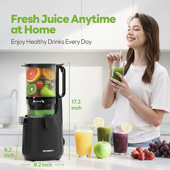 Cold Press Juicer - 5.5" Mega Mouth Feed Chute with Self Feeding Hands-Free Design - Juicer Machines for Vegetables and Fruits - Juice Extractor Machine High Juice Yield - Easy to Clean