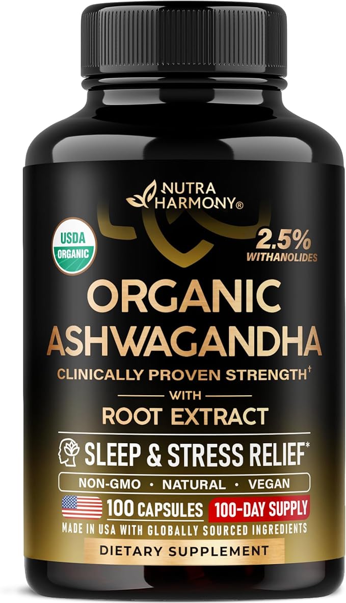 Ashwagandha Supplements 1800mg - USDA Organic Ashwagandha for Women & Men - Clinically Effective Strength for Stress Relie...