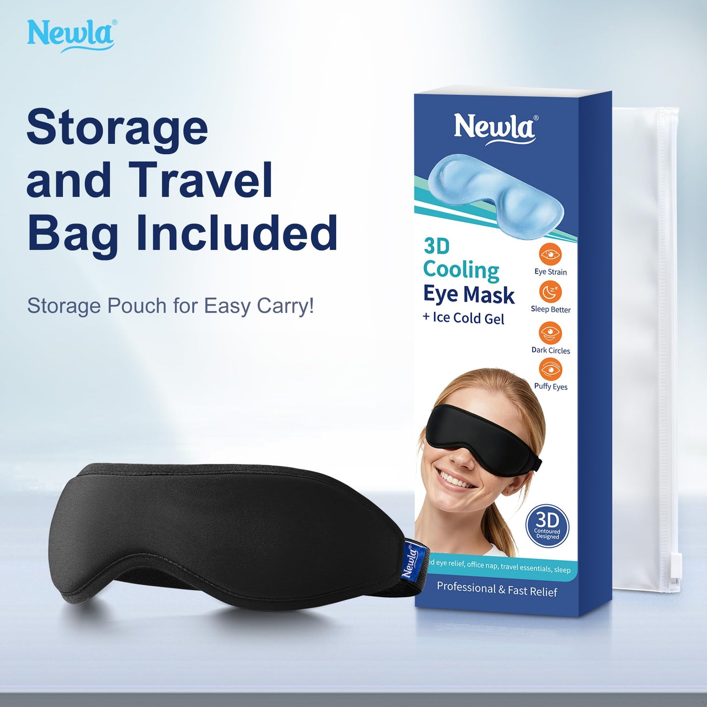 Contoured Cooling Gel Eye Mask: Snug Fit Cold Compress for Puffiness Migraines Dark Circles Sinus Eye Strain - Fits All Head Sizes - Daily Relaxation Beauty Care Travel (Black)