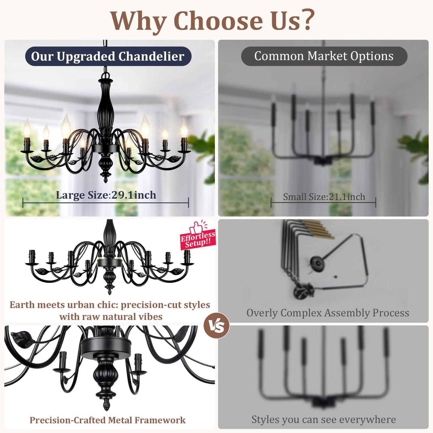 29 Large Black Chandelier For Dining Room  Modern Farmhouse 8-Light Light Fixture Hanging  Industrial Kitchen Lighting Fixtures With Leaf  Vintage Chandeliers Over Table For Bedroom Foyer Living Room
