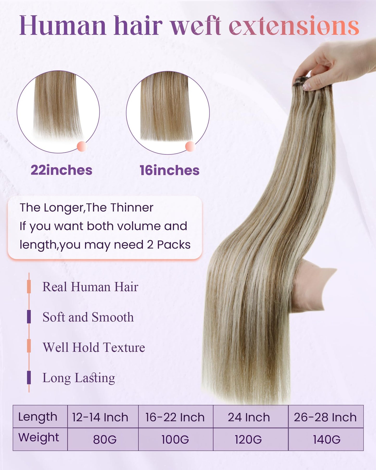 LaaVoo Weft Hair Extensions Human Hair Long Sew in Extensions for Women Soft Hair Wefts Human Hair Sew in Brown Highlight Platin