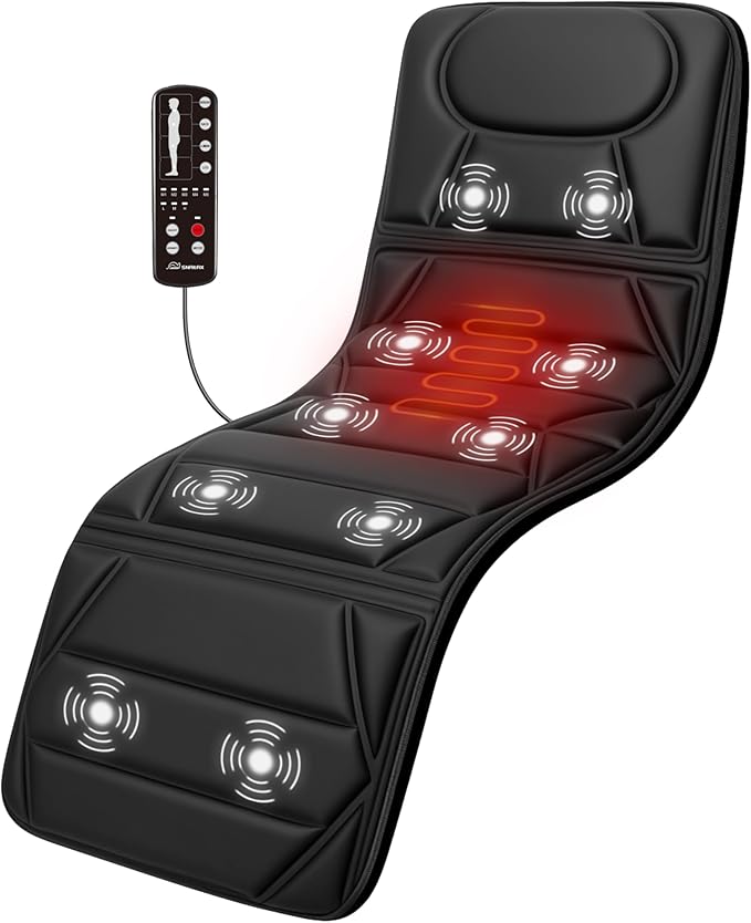 Snailax Massage Mat with Heat, Back Massage Pad for Bed, Chair, 10 Motors Vibrating Massage Mattress Pad with 2 Heating Pa...