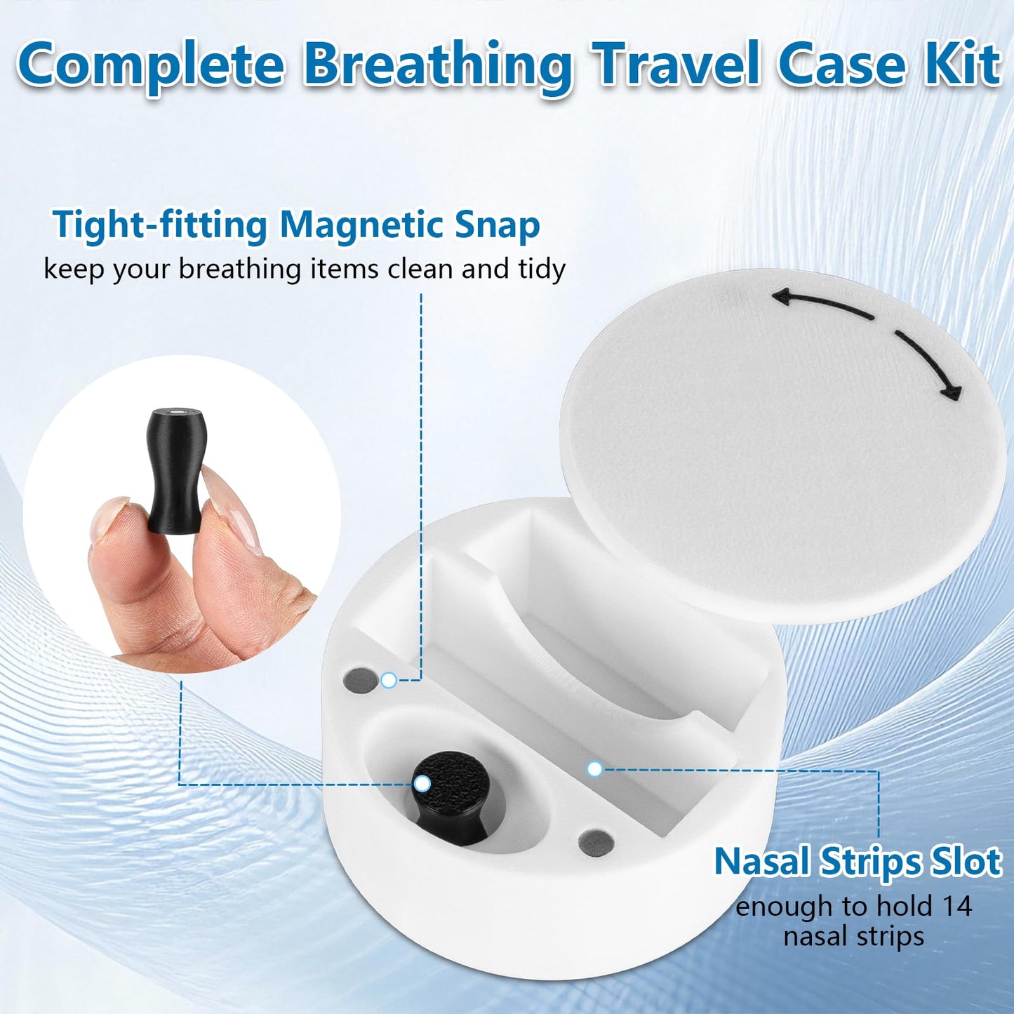Small Travel Case for Intake Breathing Strip & Magnetic Refill Applicator – Holds Up to 14 Tabs, Compact for Snoring Solution (White)