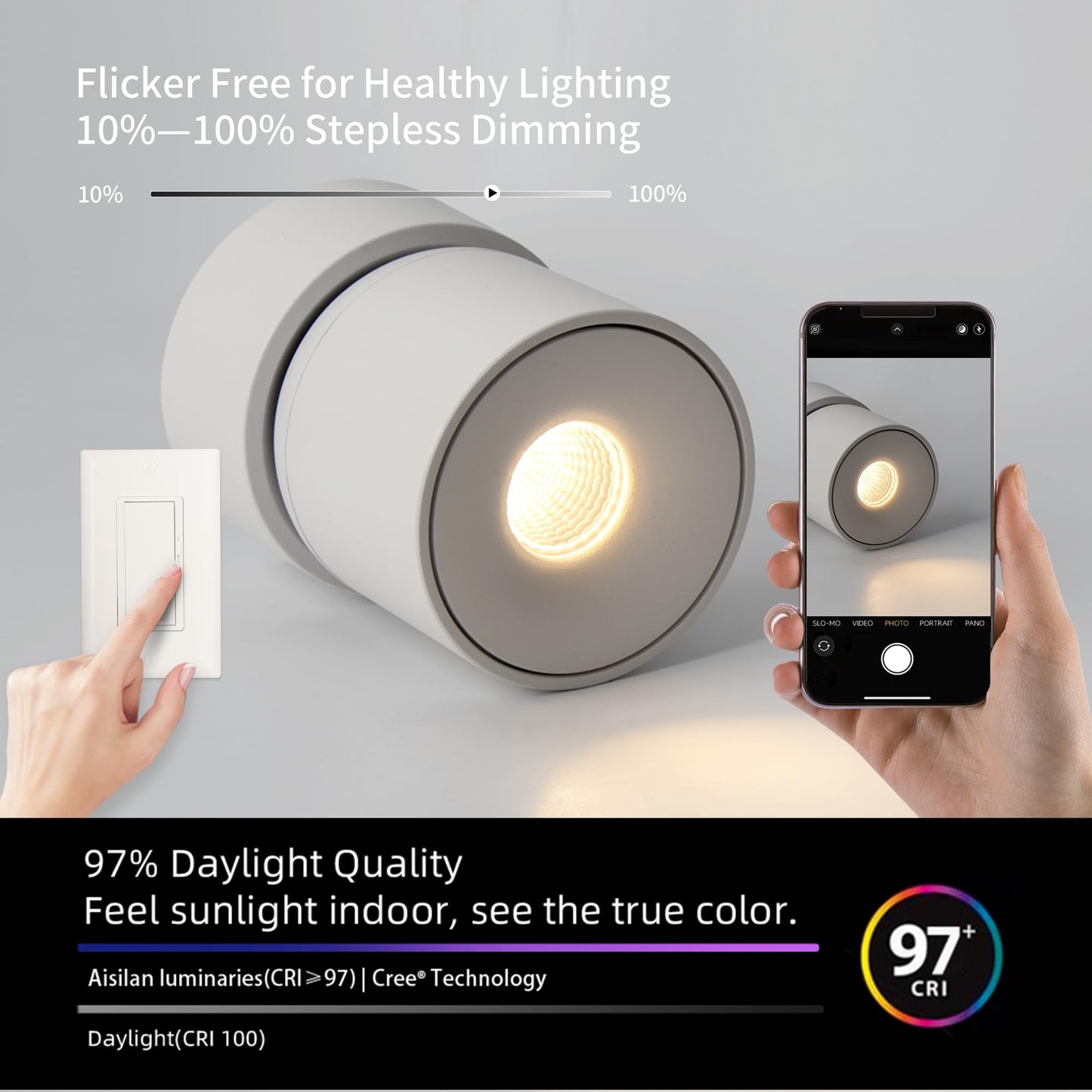 Aisilan LED Dimmable Ceiling Spotlight 7W 3000K Aluminum 4 Packs White MS052a