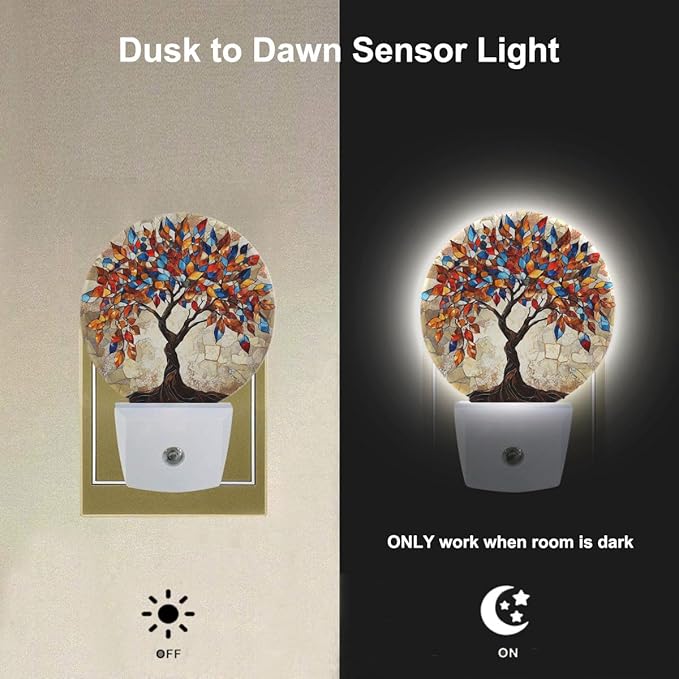 EKOBLA Colored Seasons Tree LED Night Light Tree with Colorful Leaves Dusk to Dawn Plug-in Nightlights Auto Sensor for Home Indoor Bathroom Hallway Kitchen