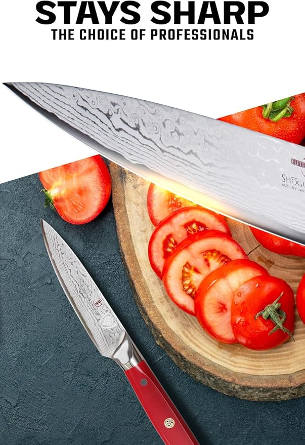 Dalstrong Paring Knife - 3.5 inch - Shogun Series - Damascus - Japanese AUS-10V Super Steel Kitchen Knife - Vacuum Treated - Crimson Red ABS Handle - Razor Sharp Cooking Chef Knife - w/Sheath