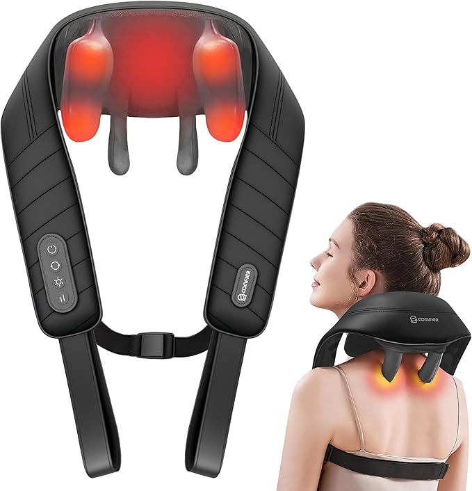 COMFIER Cordless Neck Massager with Heat, 4D Kneading Shiatsu Neck and Shoulder Massager Deep Tissue, Hands-Free Straps, F...