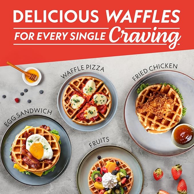 Gourmia Belgian Waffle Maker – Adjustable Browning Control, Nonstick Plates, Ready & Power Indicator Lights, Compact Upright Storage, Cool-Touch Handle