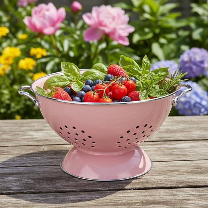 Calypso Basics by Reston Lloyd Enameled Colander & Vegetable Strainer, 5 Quart, Pink