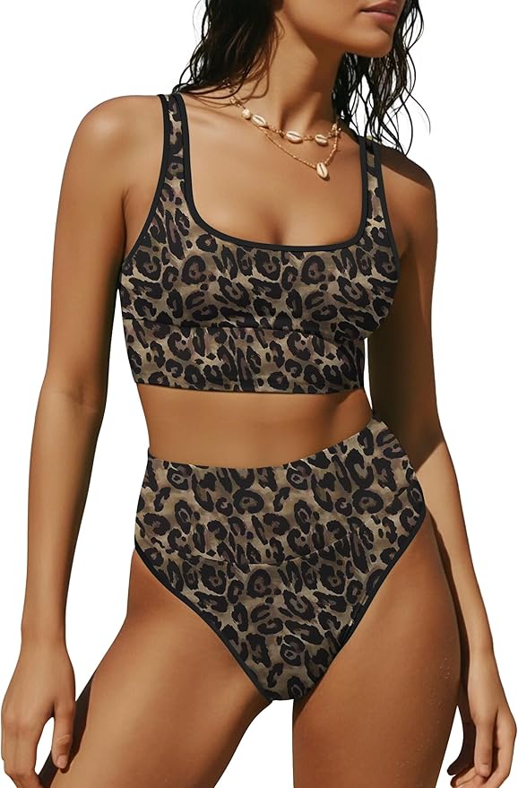 ANRABESS Women's High Waisted Bikini Sets Two Piece Tummy Control Swimsuits High Cut Summer Beach Vacation Bathing Suits