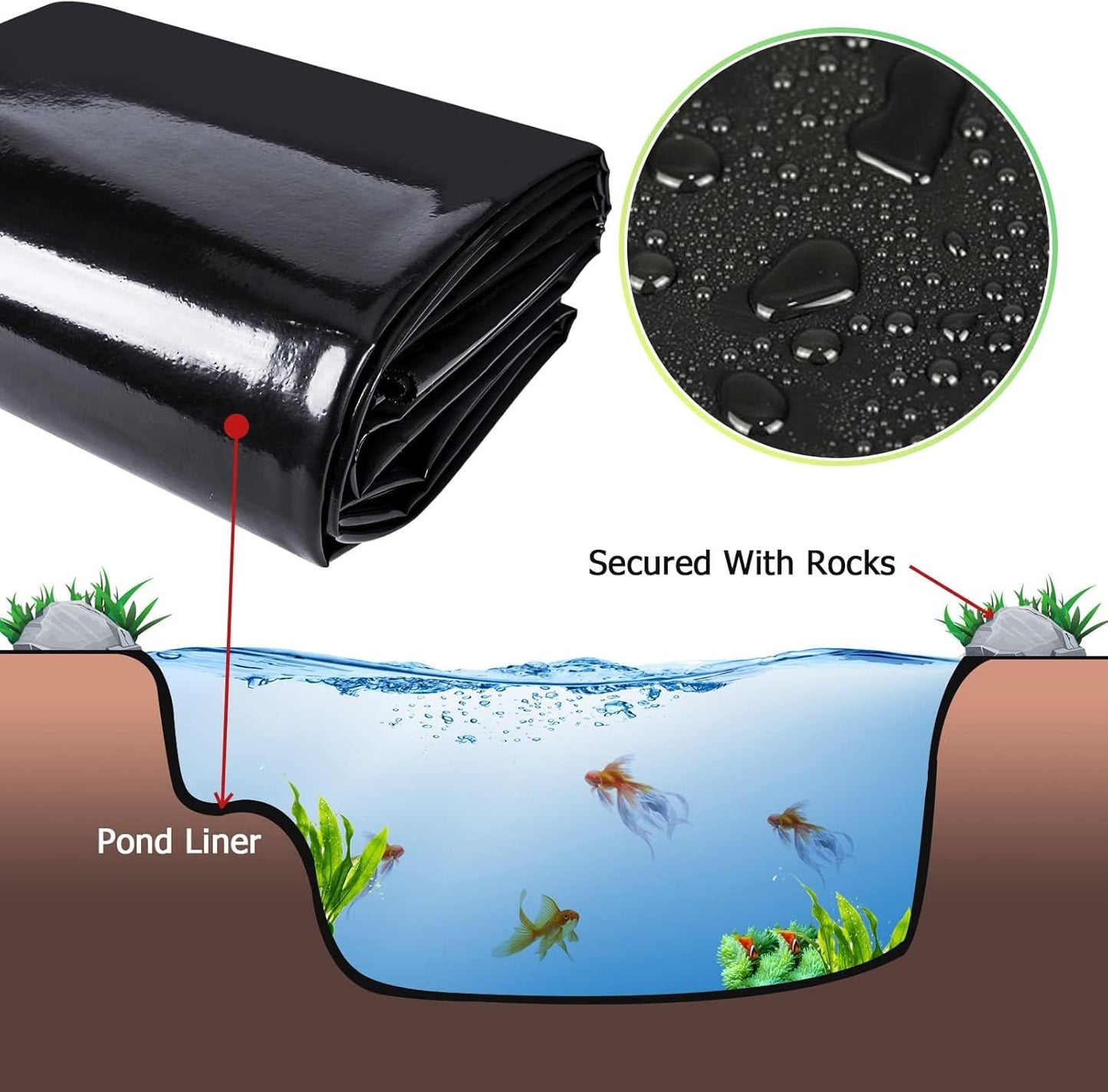 MYFAMIREA 10 FT x 13 FT Pond Liner, 20 Mil HDPE Pond Liner, Sun Resistant Preformed Easy Cutting Pond Liner Underlayment for Fish Koi Ponds, Garden Fountain, Waterfall Fish Pond