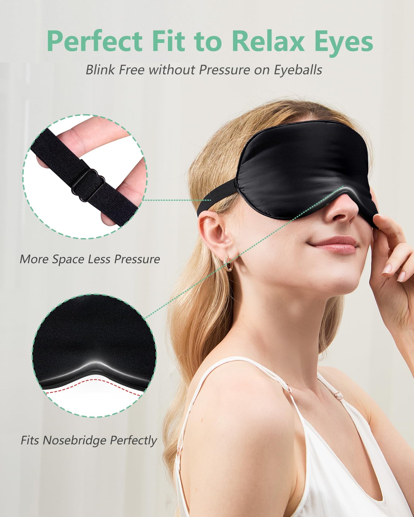 BeeVines 100% Real Mulberry Silk 2 Pack Sleep Mask, Pure Silk Eye Masks with Adjustable Strap for Sleeping, 100% Block Light Eye Shade Cover, Reduces Puffy Eyes Traveling Gifts(Black & Galaxy Grey)