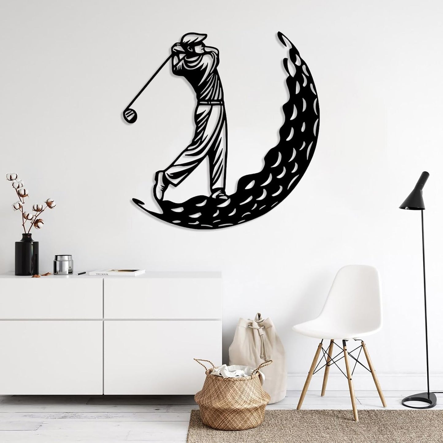 Golf Metal Wall Art, Golfer Metal Wall Decor, Golf Ball Wall Decor, Sports Wall Art, Sports Theme Wall Decor, Gift for Golf Player, Gift For Father, Home Office Wall Art, Man Cave (Silver, 24"x24"|60x60cm)