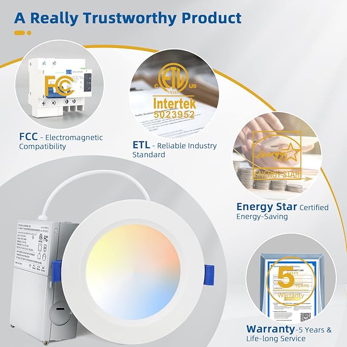 8 Pack Recessed Lighting 4 inch, 5000K Ultra-Thin LED Canless Recessed Lighting, Retrofit Dimmable Recessed Lights, 1200LM 12W=150W Wafer Lights - ETL & Energy Star Certified