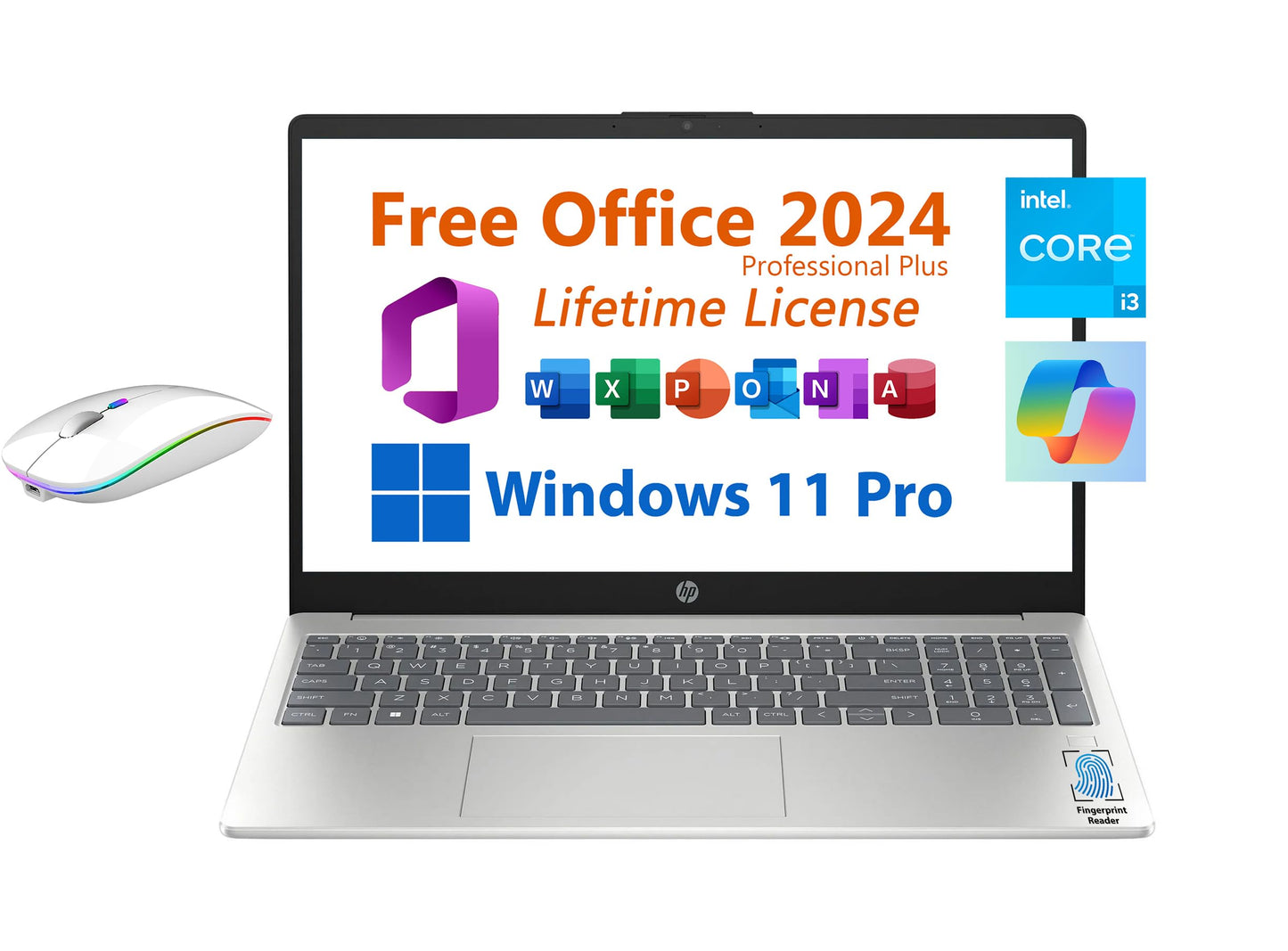Hp 15.6 Business Student Laptop, Free Microsoft Office 2024 Lifetime License, Copilot Ai Chat, Fhd Non-Touch, Intel 8-Core I3-N3