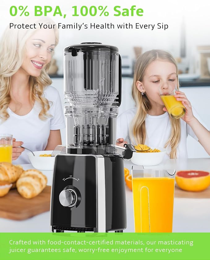 Cold Press Juicer, Slow Masticating with Wide Feed Chute for Whole Fruits & Vegetables | Higher Juice Yield & Nutrient Retention | BPA-Free, 300W Quiet Motor | Easy to Clean Juice Extractor Machine