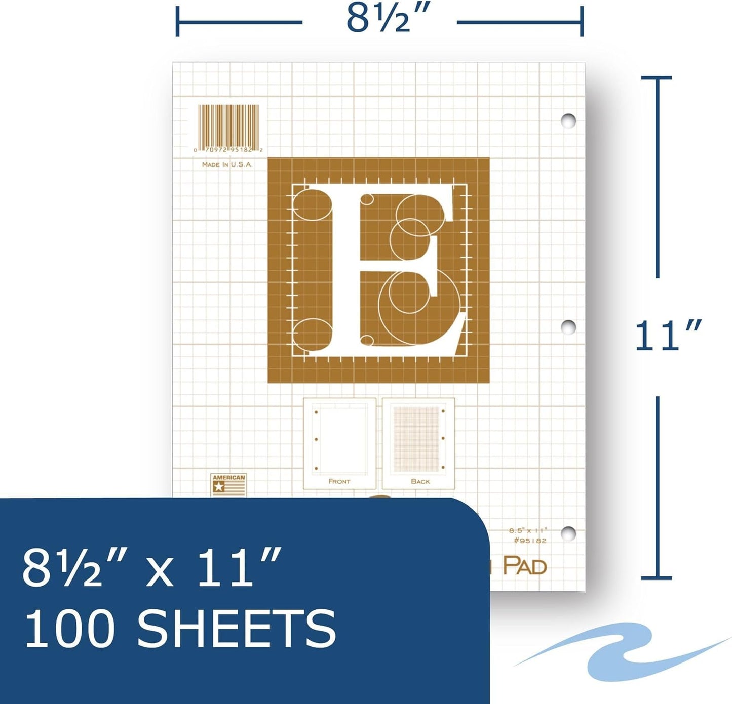 ROARING SPRING Engineering Pad, 8.5" x 11", 100 Sheets 15# Buff Paper, 5x5 Printed Back Enclosed Grid, Top Glued, 3-Hole Punched, Proudly Made in USA, Heavy Backing Board