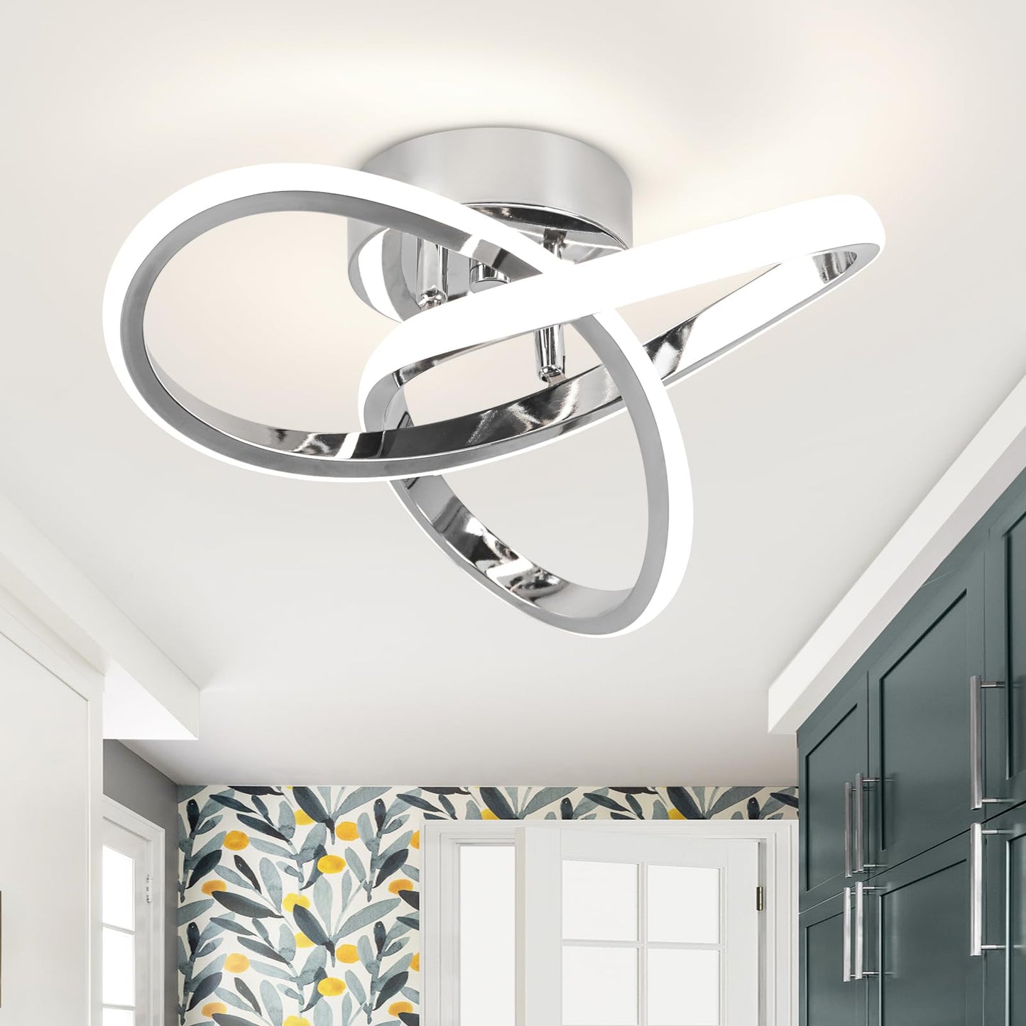 CANEOE Modern LED Ceiling Light Fixtures, 4500K Daylight White, Aluminum, Chrome, Model GDD-MHCH-N, Perfect for Hallway, Bedroom, Kitchen