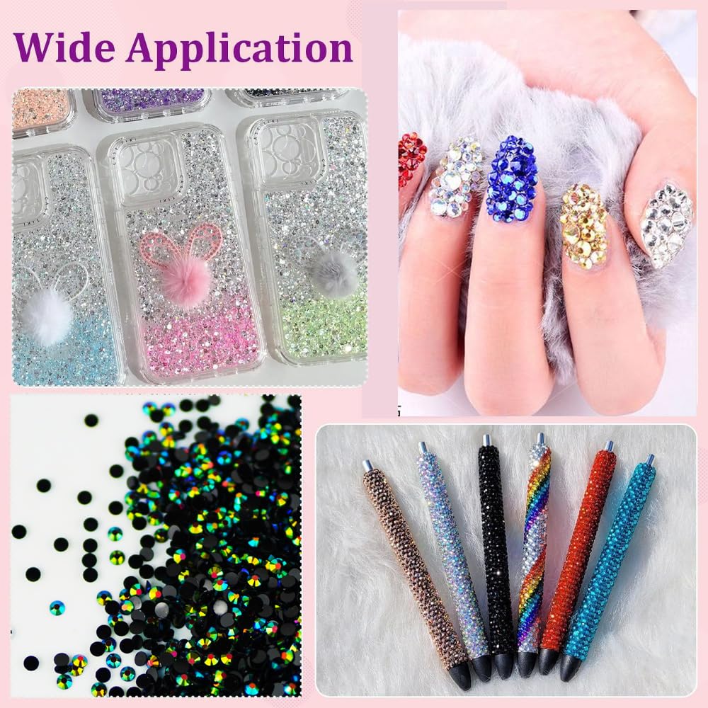 22000 pcs Black Bottom Green AB Resin Rhinestones for Crafts, 5mm 4mm 3mm Bulk Non-Hotfix Pure White Gems Stones Diamonds SS20 S