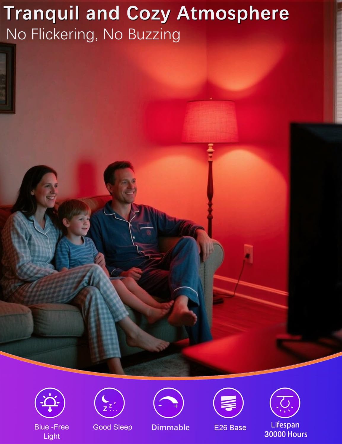 Angyues 630nm Red Sleep Bulb Dimmable, 100% Blue Light Blocking, Promotes Melatonin Production, E26 A15 LED 5W Red Dim Night Light for Baby's Bedroom, Sleeping, 4Pack