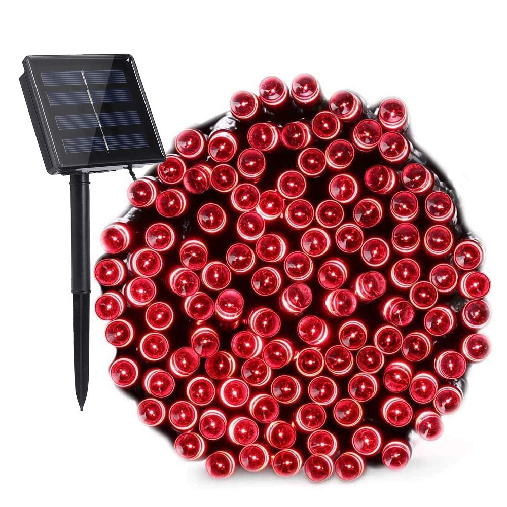 Toodour Solar Christmas String Lights, 72ft, 200 LED, 8 Modes, Waterproof, Red