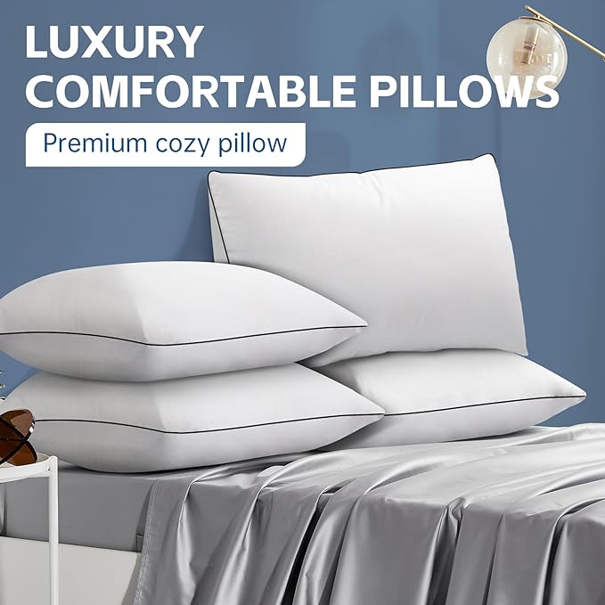 Wansimoo Bed Pillows for Sleeping Standard Size Set of 4,Comfortable Hotel Cooling Pillows 4 Pack, Soft & Support Pillows for Back, Stomach or Side Sleepers