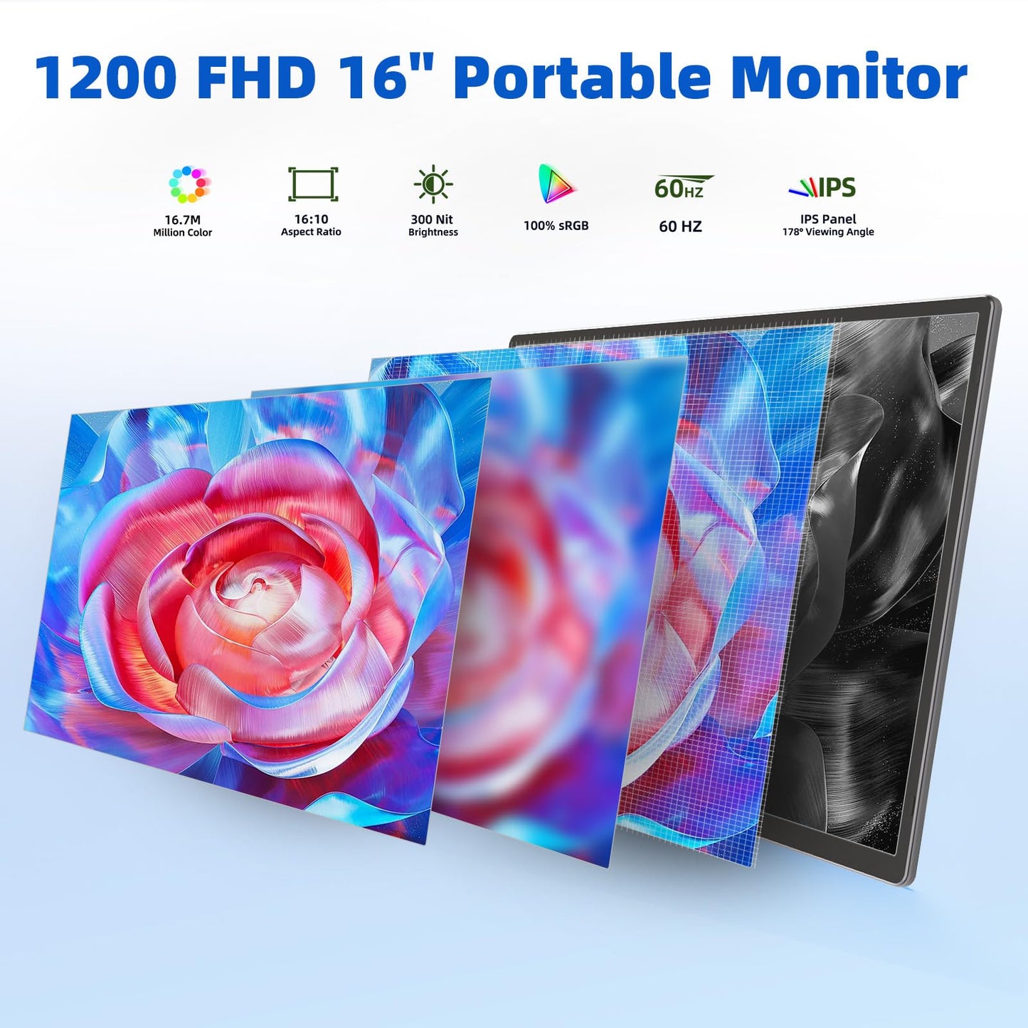 BOSII 16" Laptop Screen Extender Portable - 1200P IPS FHD Extended Dual Monitor for Laptops with Stand for Windows Mac PC Travel Work
