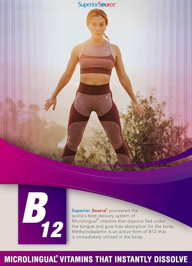 Superior Source No Shot Vitamin B-12 Methylcobalamin 10000 mcg, B-6 & Folic Acid 1200 mcg - Supports Brain & Heart Health - Aids Natural Energy Levels - 30 Sublingual Dissolving Tablets