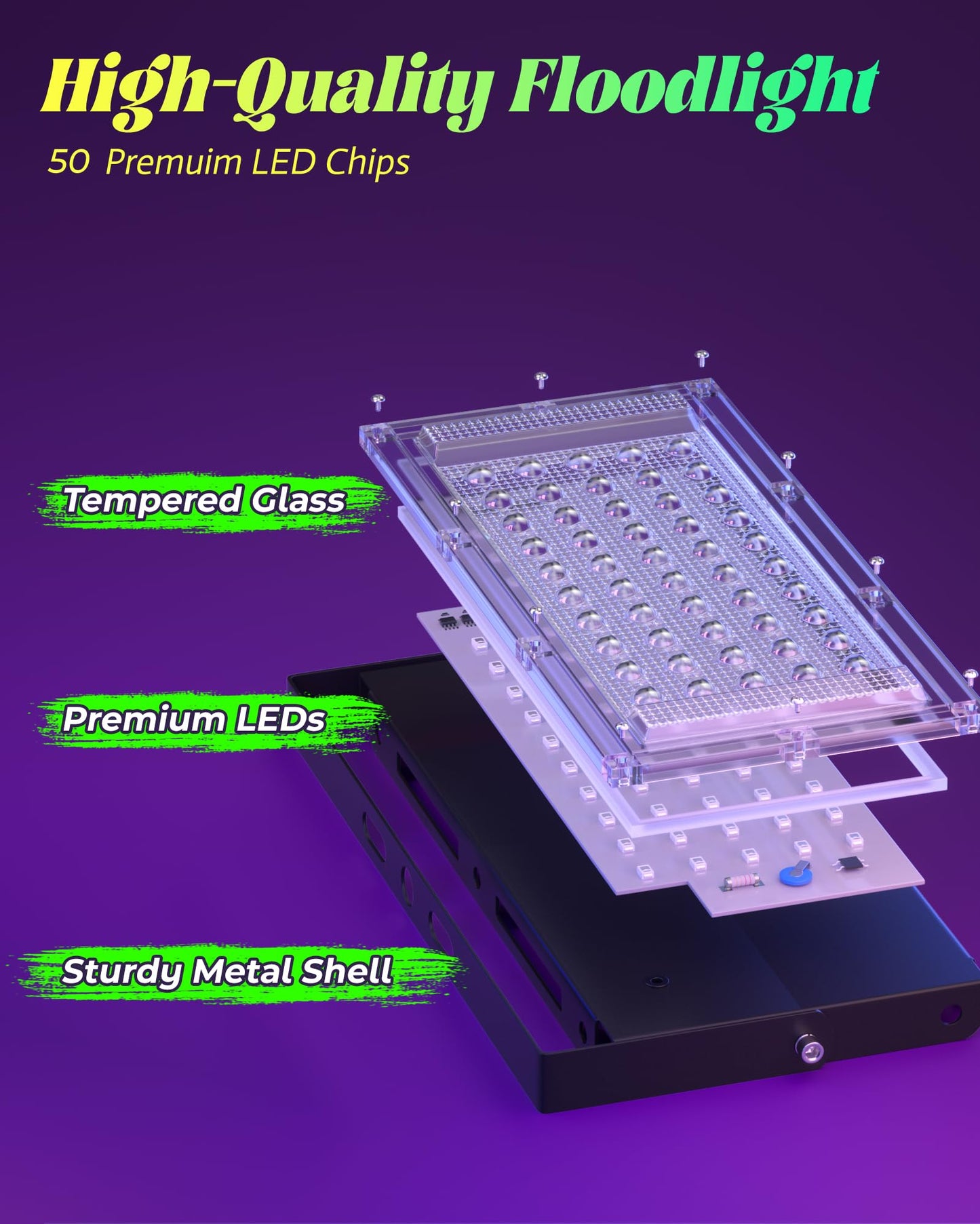 2 Pack 50W LED Black Light, Blacklight Flood Light for Glow Party IP66 Waterproof, Outdoor Black Lights with Switch&Plug for Halloween, Glow in The Dark, Neon Party, Fluorescent Poster, Birthday