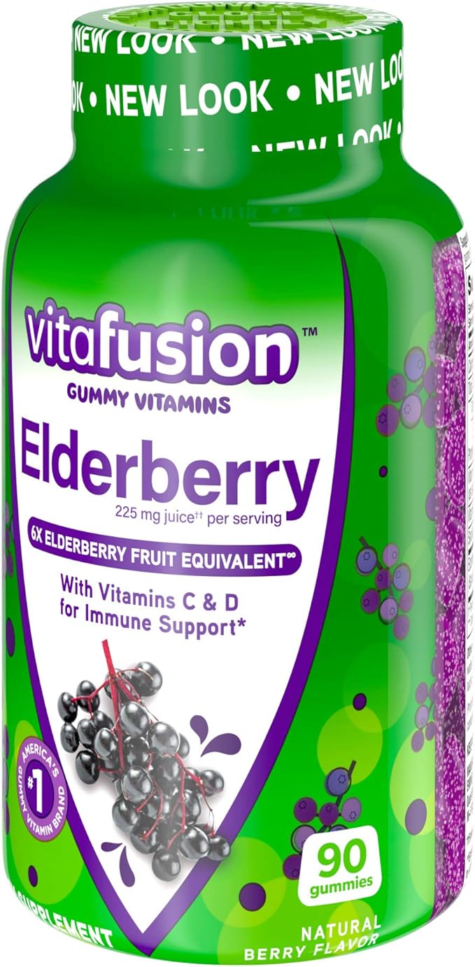Vitafusion Elderberry Gummy Vitamins, 90ct Elderberry Gummy Vitamins, Chewables, 90 Count (Pack of 2)