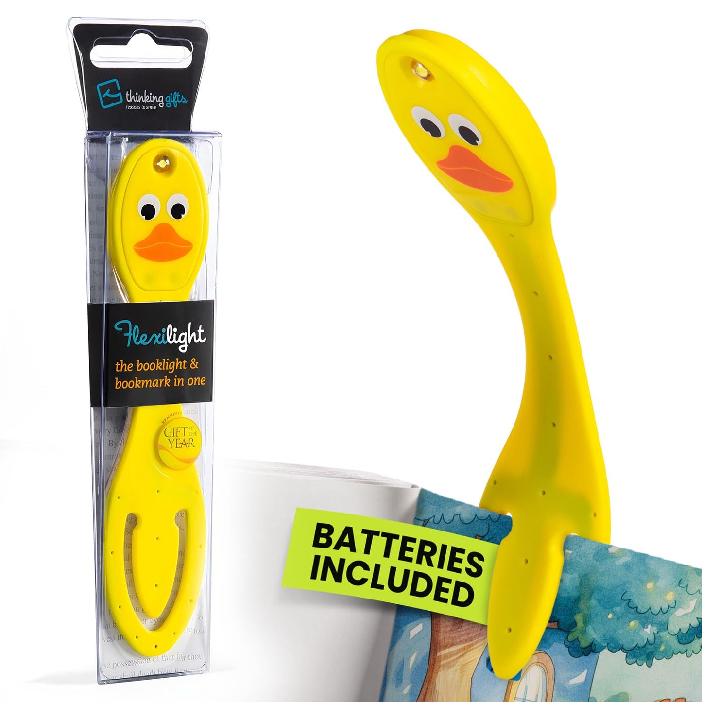 Gifts for Readers & Writers Flexilight Reading Light | LED Clip On Bookmark | Battery Operated | Duck Color