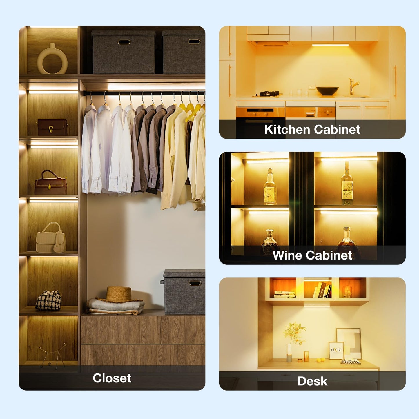 MEKKLEON Under Cabinet Lights, Magnetic Rechargeable Light Bar, 30 CM, White, Model LB55, Wireless for Kitchen and Wardrobe