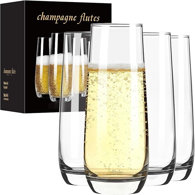 FrutPunch Champagne Glasses, Stemless Champagne Flutes Set of 4, 8OZ Champagne Flutes, Crystal Glasses, Cocktail Glass Se...