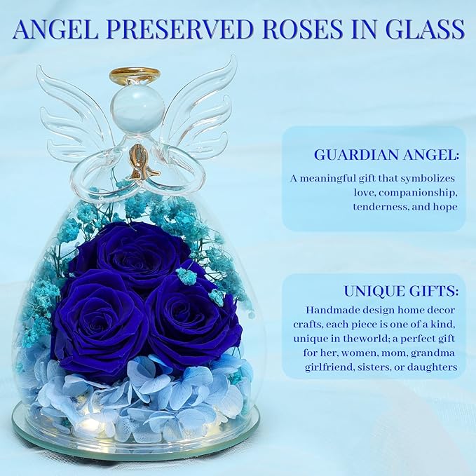 Beferr Valentines Day Rose Gifts for Her Women Mom Gifts for Birthday, Fresh Flowers for Delivery Forever Preserved Rose in Glass Angel Figurine, for Grandma Wife Daughter Girlfriend