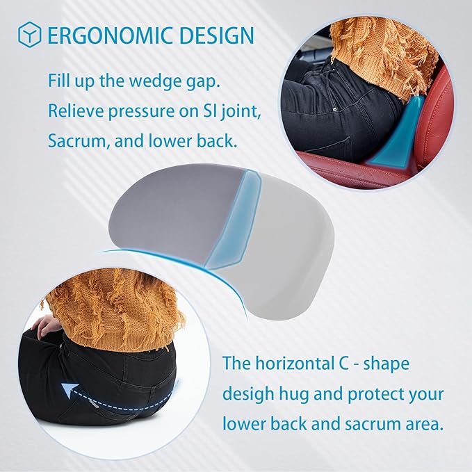 Lumbar Support Pillow for Car - Memory Foam for Lower Back Pain Relief by Reducing Pressure - Ergonomic Design for Office Chair, Car Driver, Recliner - Black