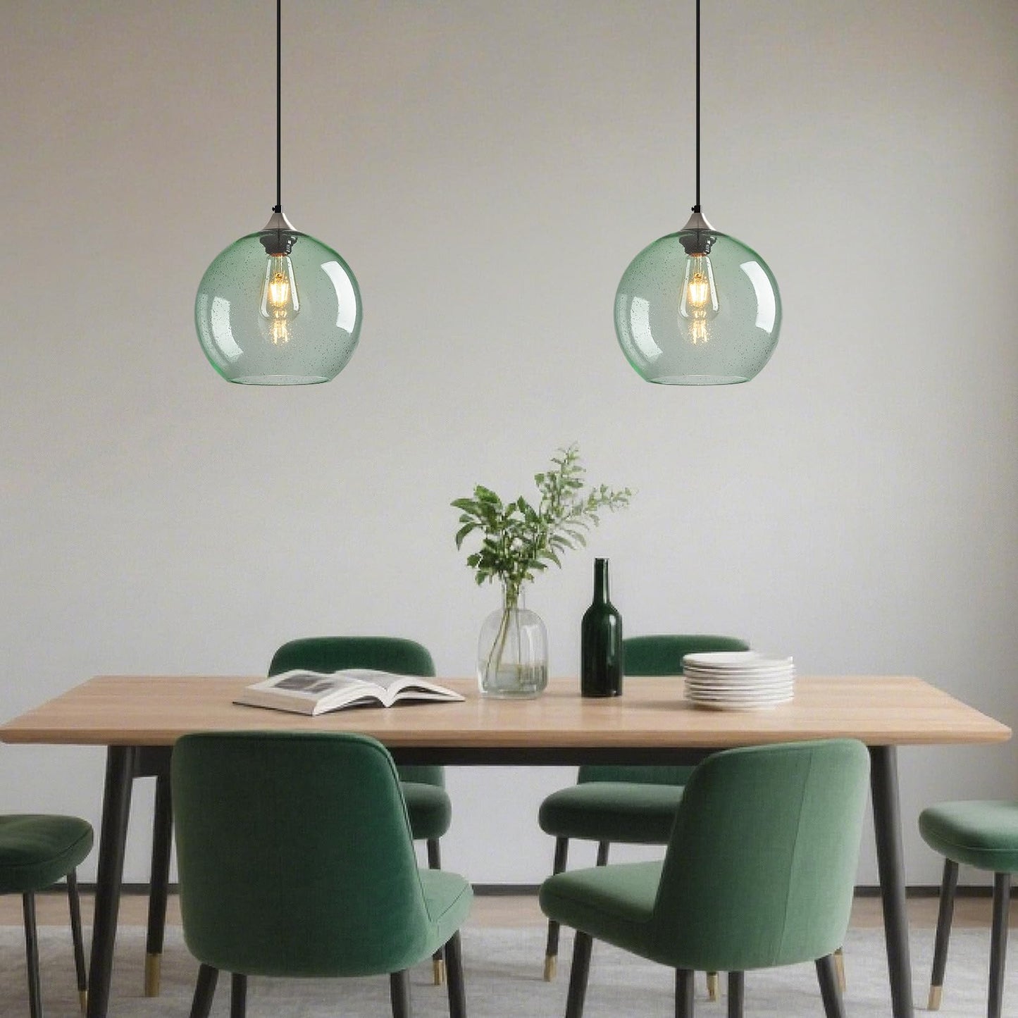 Lbsqj Light Green Glass Pendant Lights Kitchen Island Globe Pendant Light Fixtures Modern Pendant Lighting For Bedroom Living Dining Room Light Fixture (9.84 In  3 Pack)
