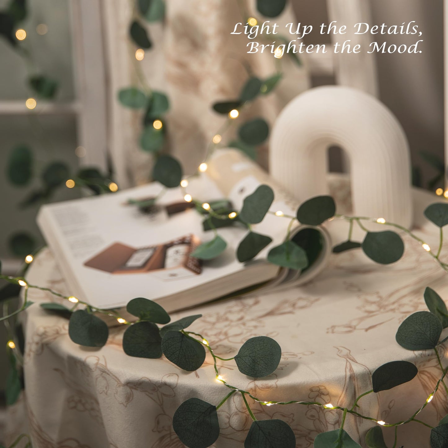 33 Ft Vine With Eucalyptus Leaf Lights Battery Operated  8 Flashing Model Waterproof 100 Leds Artifical Ivy Leaves Vine String Light For Garland Bedroom Wedding Party Holiday Patio Decor