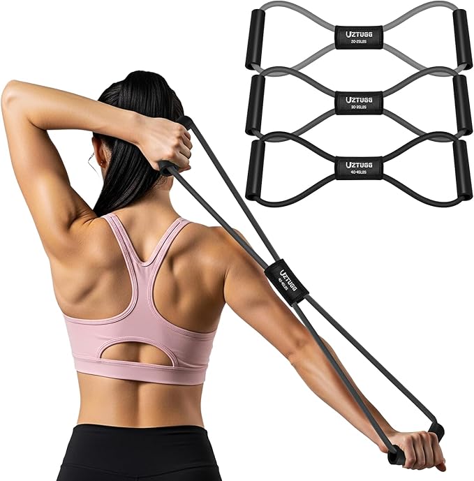 UZTUGG Figure 8 Resistance Bands for Arm, Back, 3 Level Latex Heavy Exercise Bands with Handles for Strength Training, Ful...