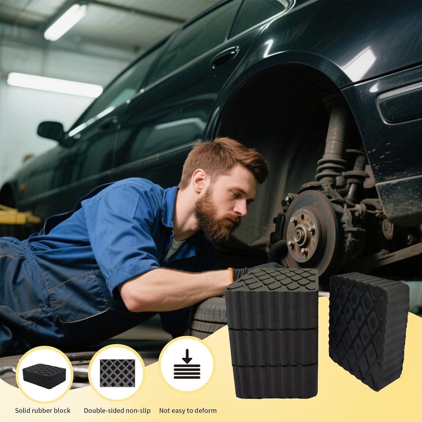 Solid Rubber Auto Lift Block Spacer Pad, Universal Rubber Lift Pads, 6-3/8" x 4-3/4" x 2" Heavy-Duty Lift Pads for Automobile Lifts, Jacks, Racks, 3000 lbs Capacity, 4Pack