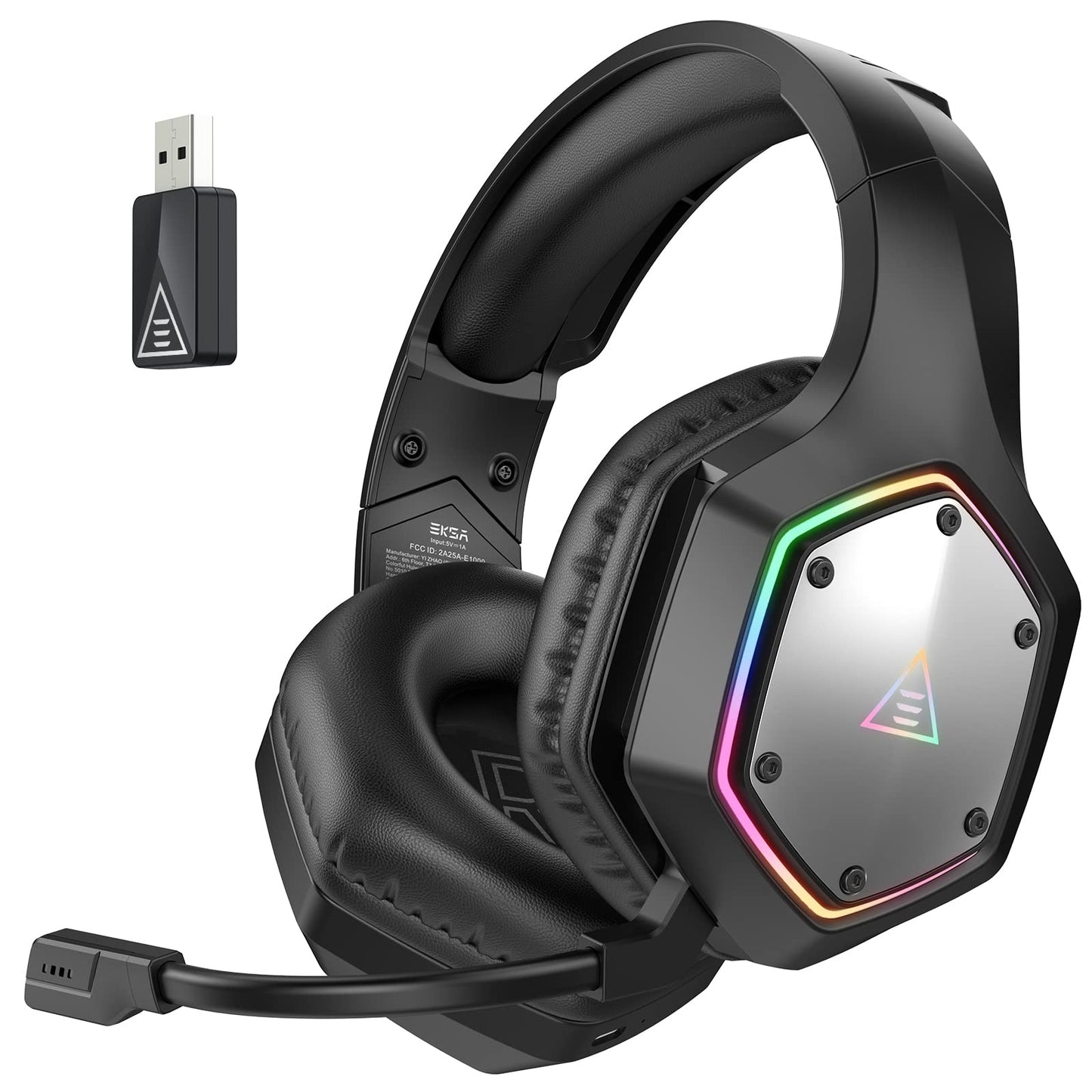 EKSA Wireless Gaming Headset for PS4 PS5 PC, 7.1 Surround Sound Headset with Mic ENC & RGB Light, 36 Hour Battery, 2.4G USB Gami