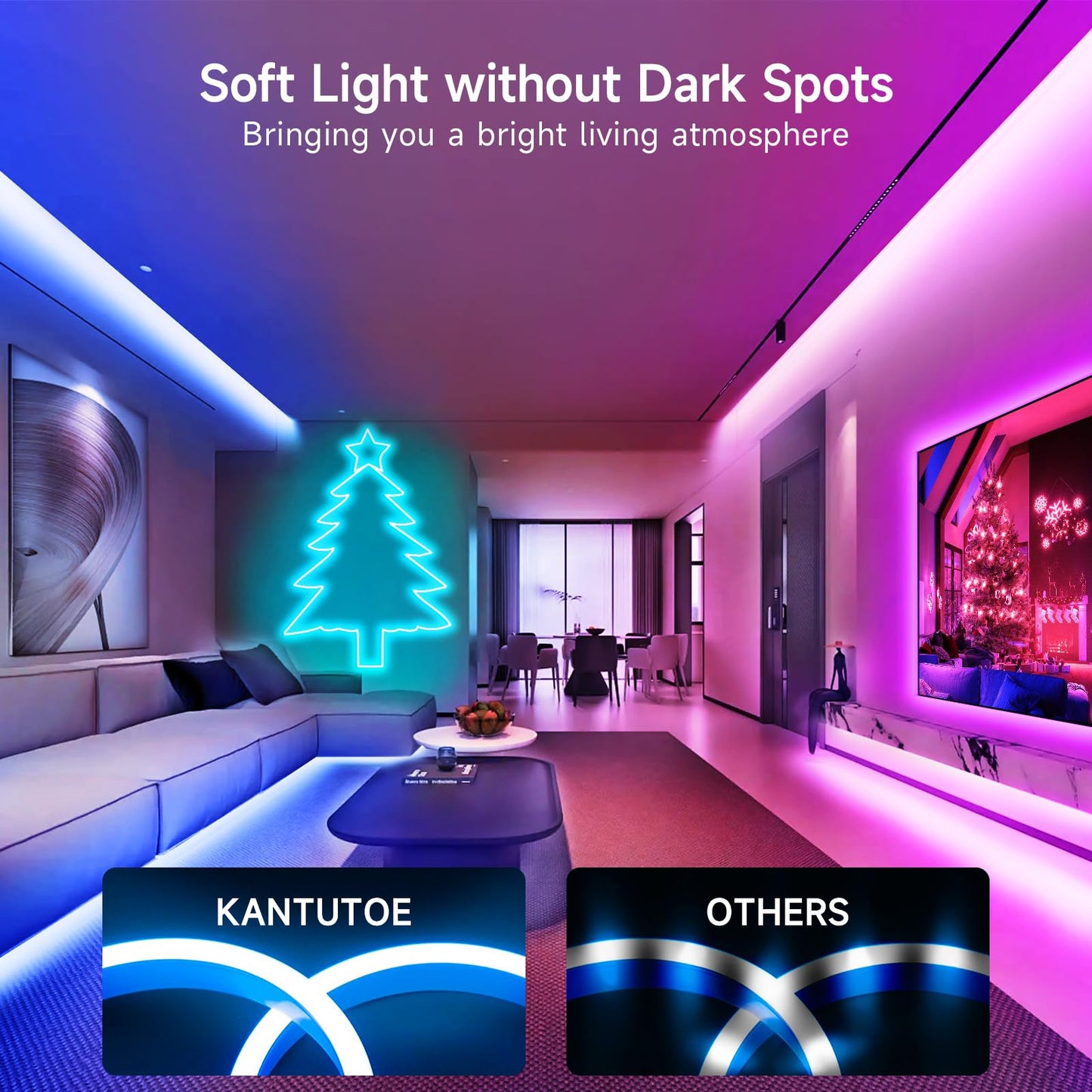 KANTUTOE LED Neon Rope Lights, 19.68ft RGB LED Light Strip, 24V Music Sync App/Remote Control DIY Rope Light, IP67 Waterproof Gaming Neon Strip Lights for Bedroom Indoor Oudoor Décor