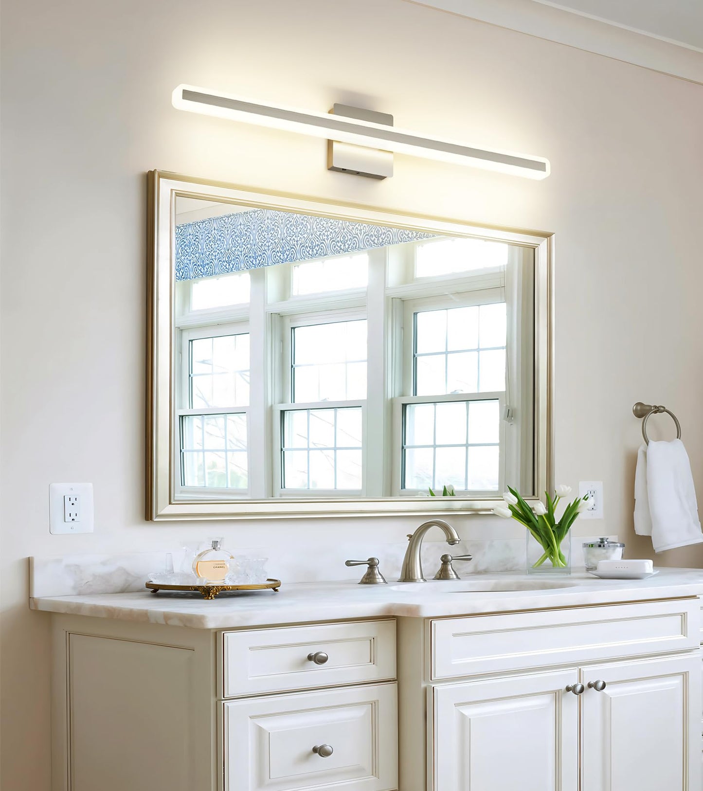 Jusheng Brushed Nickel Vanity Lights For Bathroom  5Cct Dimmable Vanity Light Bar  Modern Led Bathroom Lighting Fixtures Above Mirror 32 Inch 24W