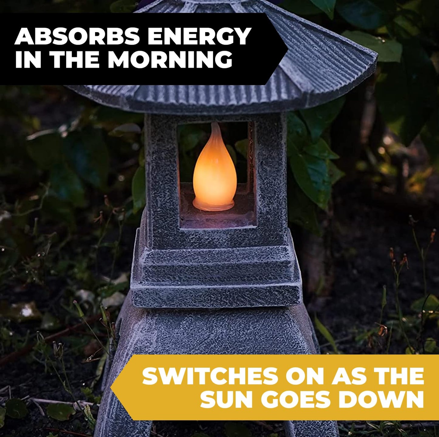 VP Home Solar Powered Pagoda Garden Statue, 12inH x 7.5inW x 6.5inD, Tranquil Pagoda, Outdoor Zen Lantern with Flickering LED Light