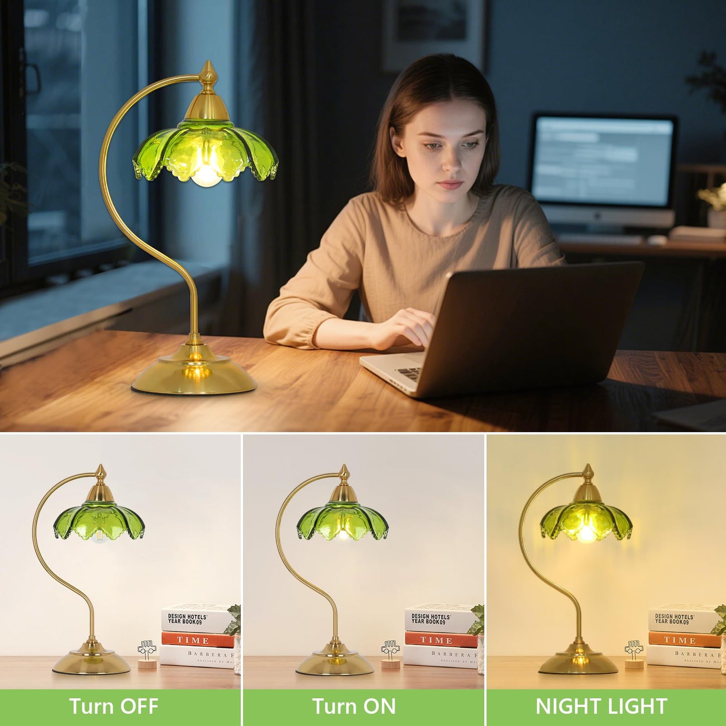 Artmooy Table Lamp, Gooseneck Design, Mid Century Modern, Amber Glass, Model 250307B1, Ideal for Living Room, Bedroom, Home Office