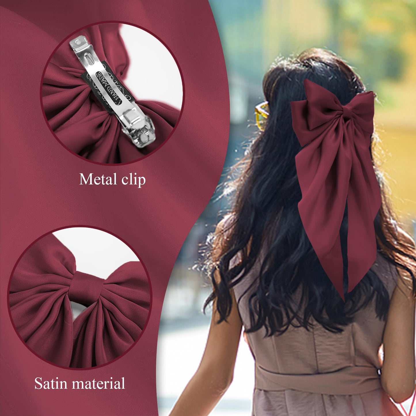 Hair Bows for Women Soft Satin Hair Bow for Hair Ponytail Holder Hair Ribbons Bows Hair Clips Coquette Hair Accessories Gifts (D